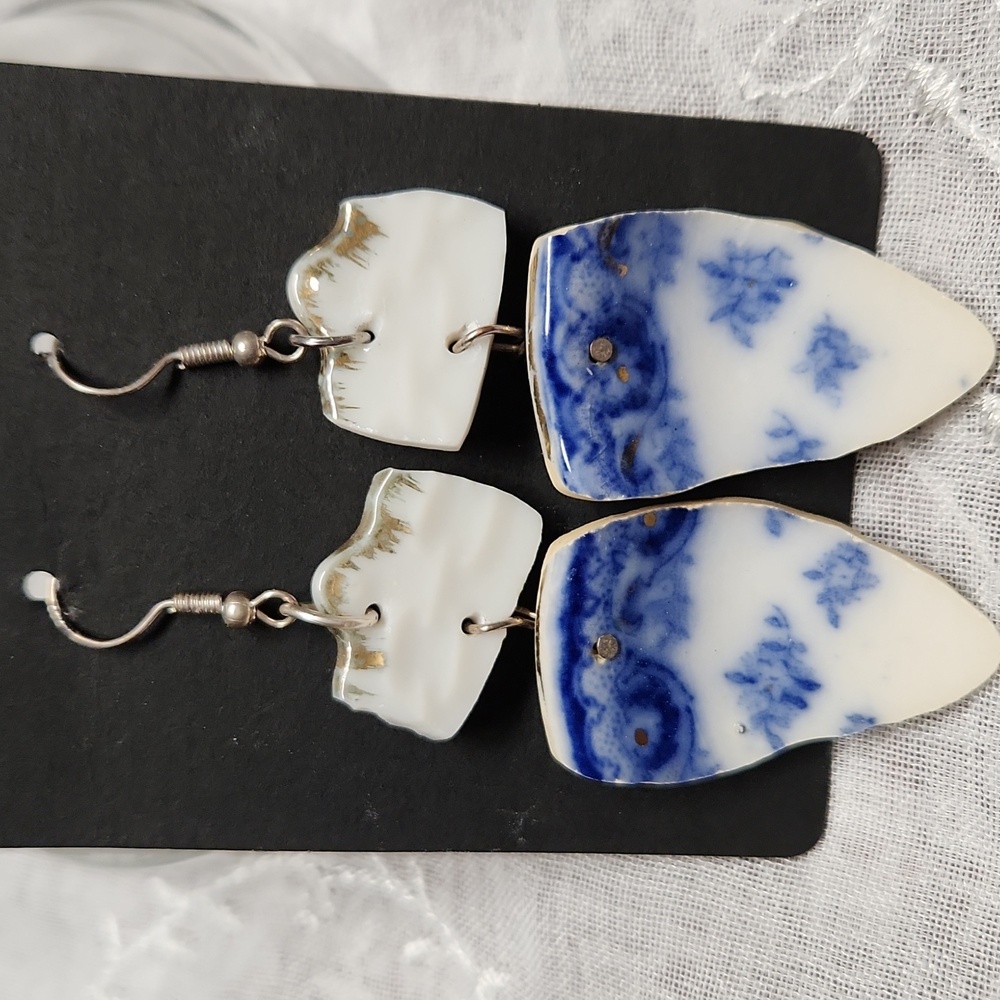 Blue and White Porcelain Earrings
